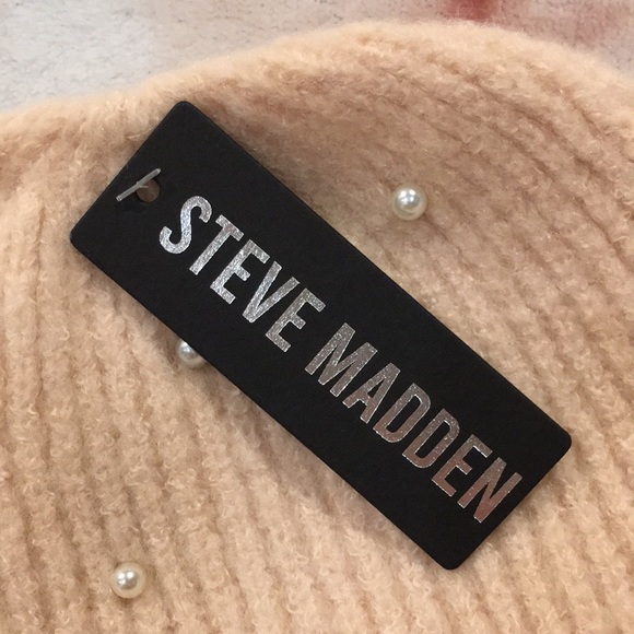 Steve Madden Woolen Knit Cap Peach and Pearl Accents NWT OSFM - Picture 4 of 11